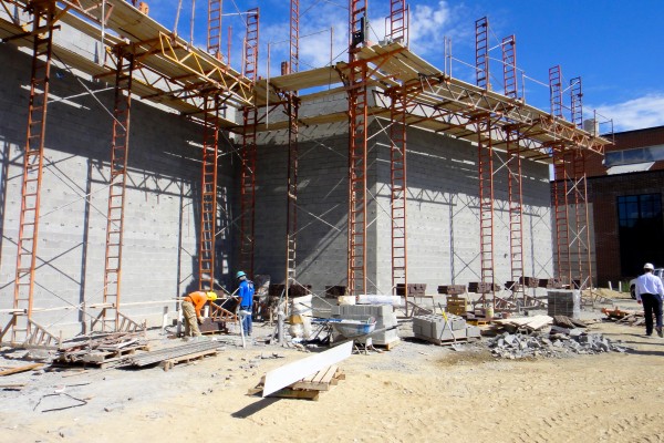 Exterior cafeteria wall, prep for veneer Exterior cafeteria wall, prep for veneer